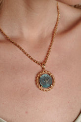 Filary Pendant in Gold with Bee Coin in Green Patina
